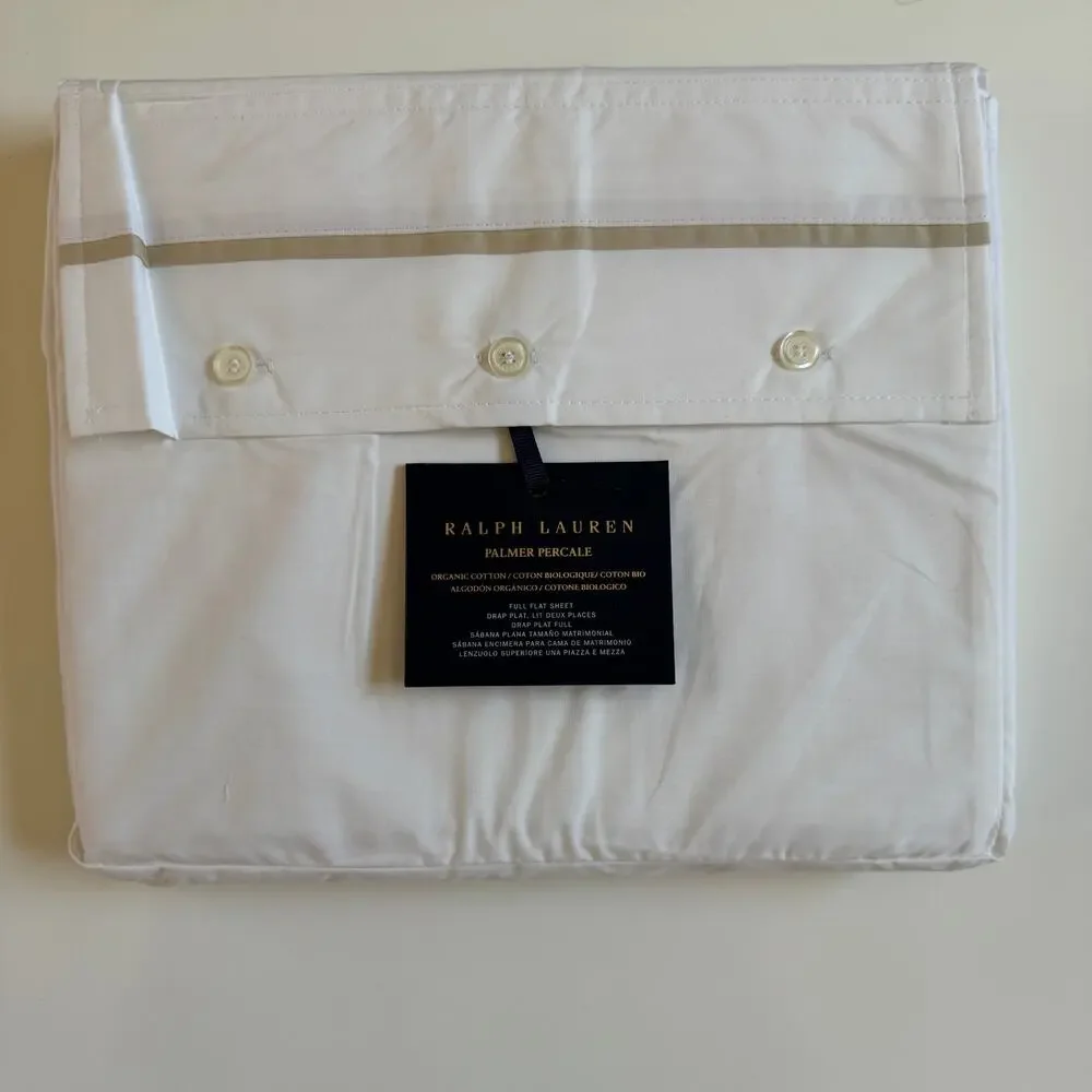 Ralph Lauren Organic Cotton Percale Palmer Full Flat Sheet Sand Dune NEW LUXURY